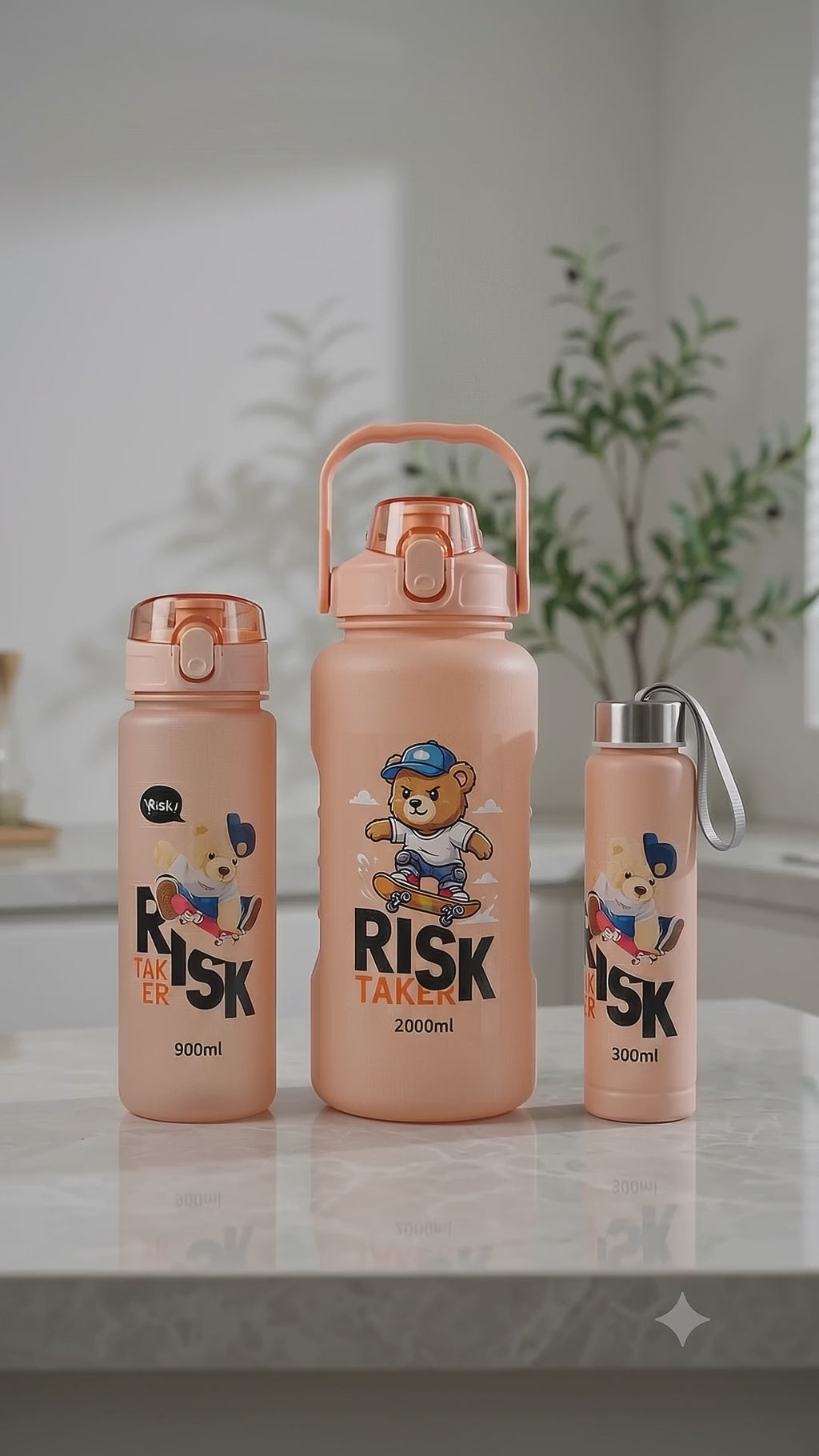 Cartoon Printed Water Bottle - (3 Pc Set)